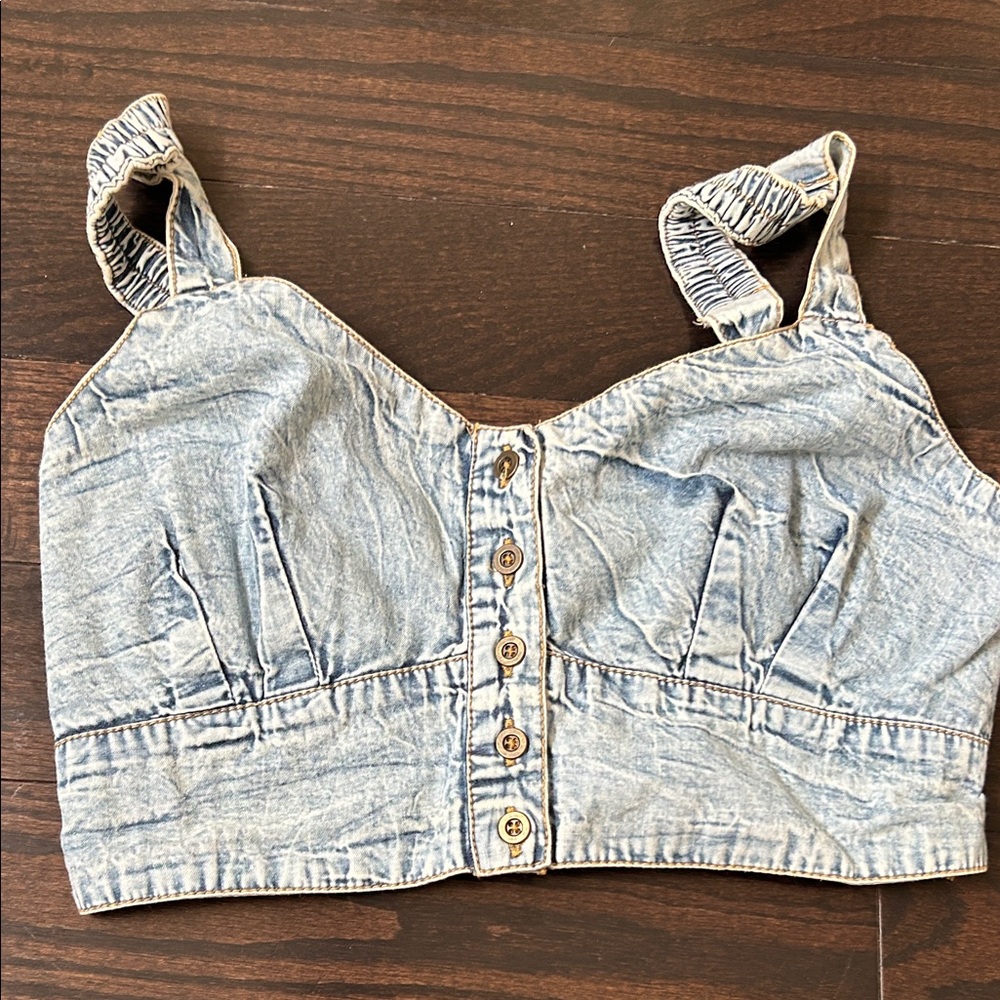 Denim Button-Up Crop Top